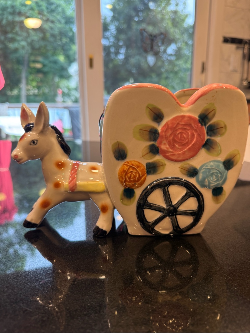 Heart Floral Donkey Planter - White with Pastel Flowers